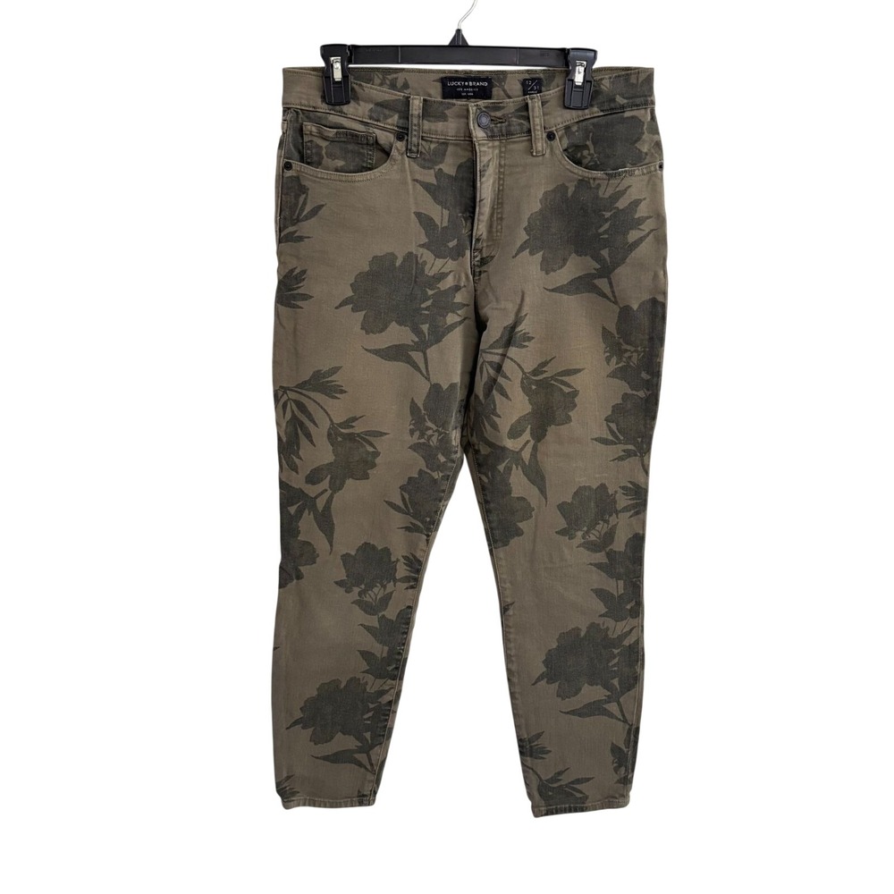 Lucky Brand Ankle Skinny Jean 12/31 Earthy Olive Green Boho‎ Floral Mid Rise